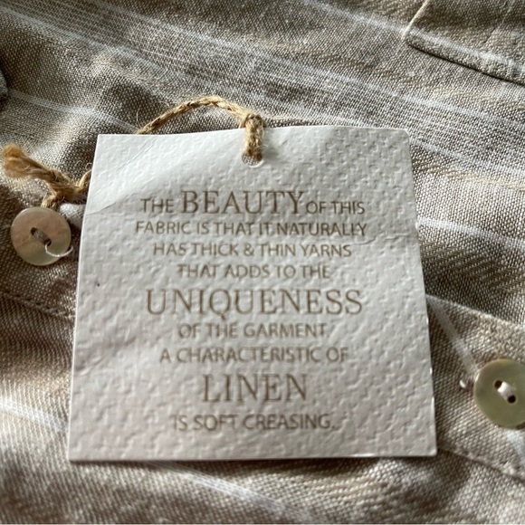 NWT Susan Graver Easy Linen Blend Cross- Dyed Tunic Khaki Stripe - Picture 4 of 11